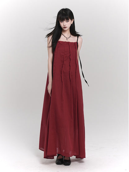 Red/Black Ankle Length Loose Slip Dress