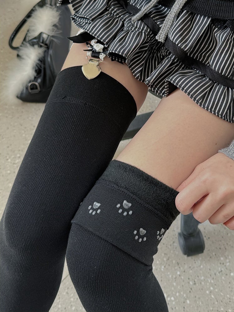 Off-white/Black/Dark Grey/Grey/Coffee Paw Thicken Overknee Stockings