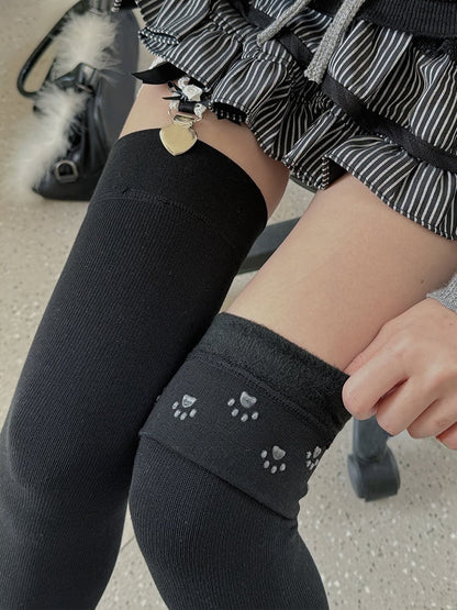 Off-white/Black/Dark Grey/Grey/Coffee Paw Thicken Overknee Stockings