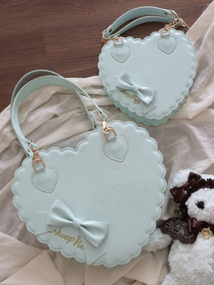 Small/Large Size Mint Heart Cookie Crossbody/Hand Bag for Sweet Lolita - Bow Accent & Zipper Design