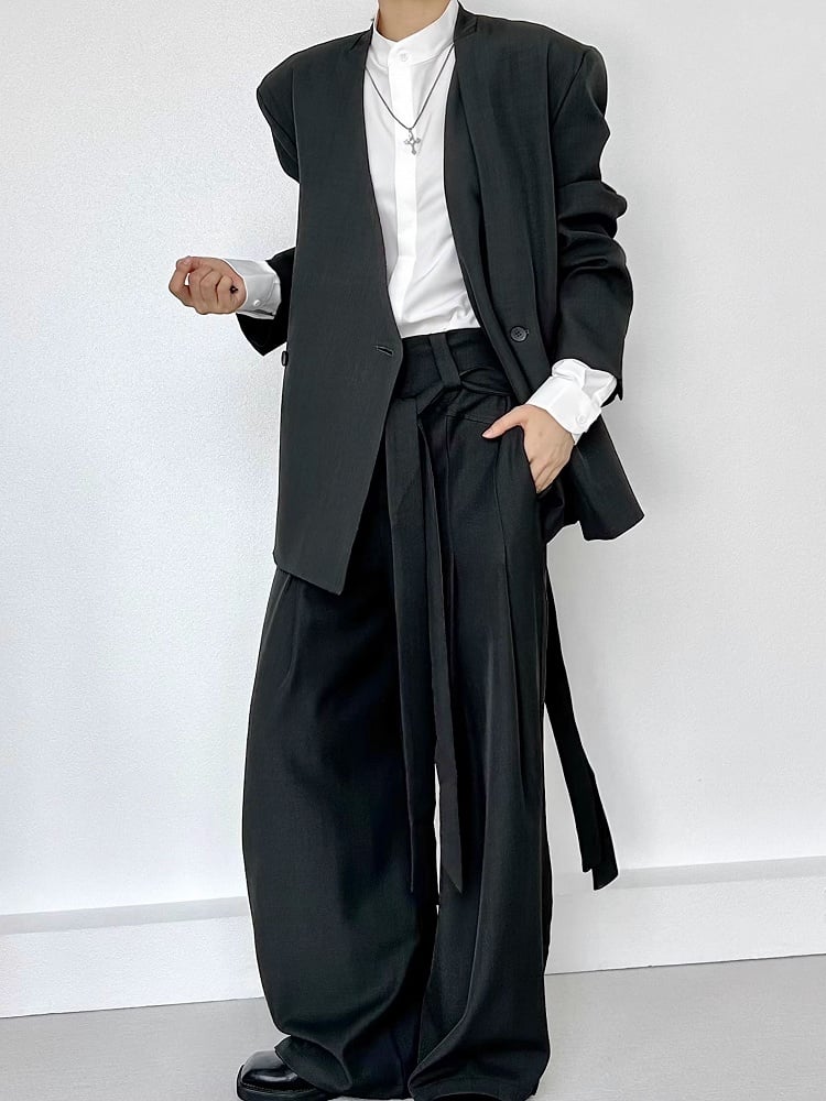 Ouji Lolita Dark Green Wide-Leg Pants with Two-Button Fly & Side Ribbons