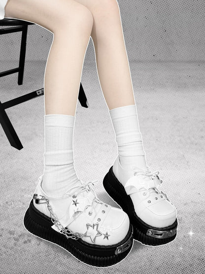 Star-shaped Studs and Chains Gothic White Bat Wings Platforms Punk Shoes