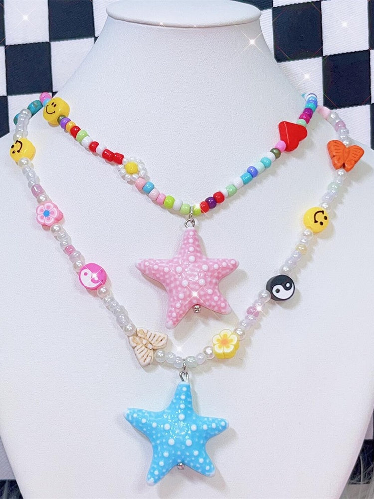4 Color Options Y2K Starfish Pendant Beaded Necklace