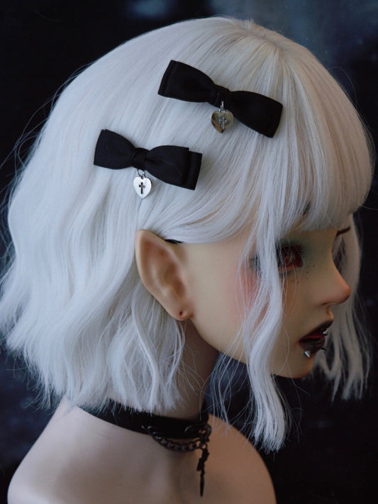 Black Gothic Heart Charm Bowknot Hairclips
