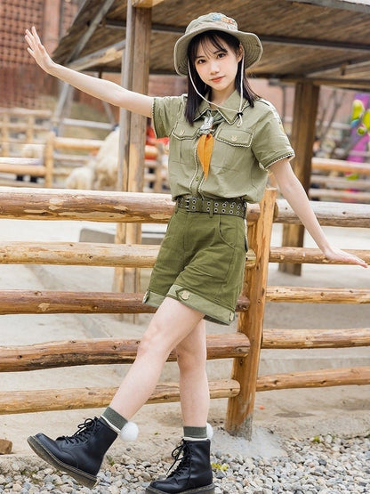 Green Ouji Shorts with Waist Belt & Detachable Plush Bunny Tail – Sizes XS to 3XL