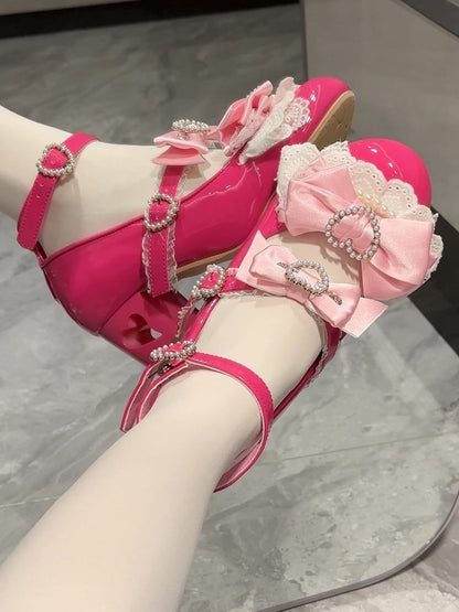 Barbie Pink Bow at Top Heart Cut-out Heels Mary Janes