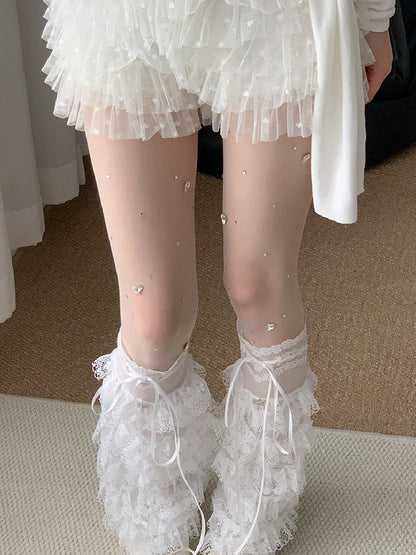White Rhinestone Decorated Tights