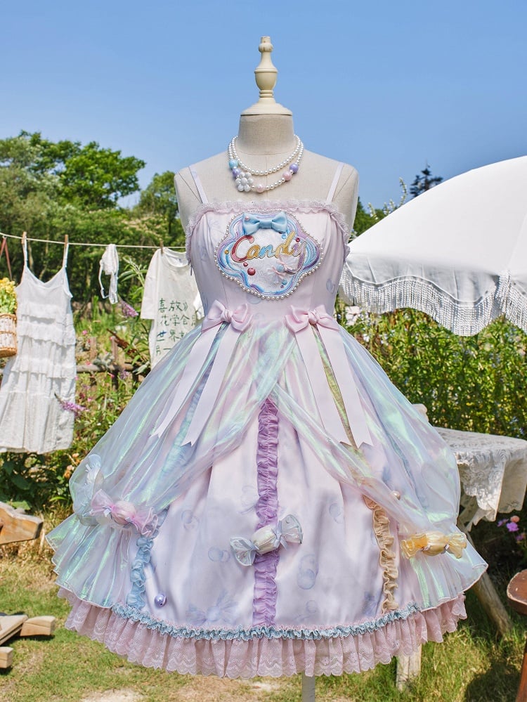 Light Purple Candy and Bead Decorated Spaghetti Straps Dress Sweet Lolita JSK