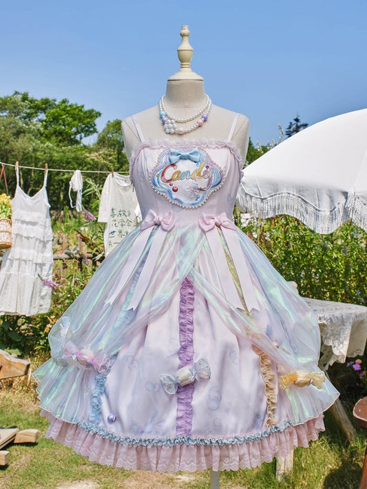 Light Purple Candy and Bead Decorated Spaghetti Straps Dress Sweet Lolita JSK