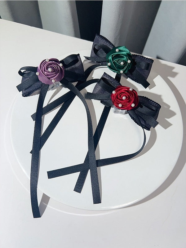 Red/Green/Purple/Apricot Beaded Decorated Rosette Design Bowknot Brooch