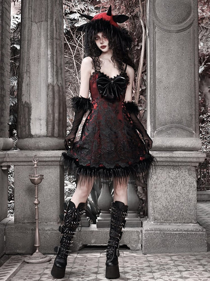2025 New Year Red New Dress PU Big Bow Bodice Goth Vampire Spaghetti Straps Dress