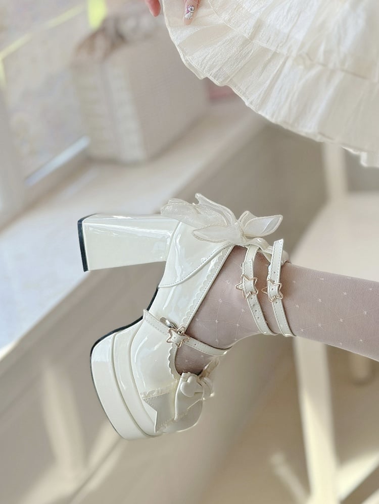 11CM Polished White Bow at Top Sweet Lolita Platform High Heels