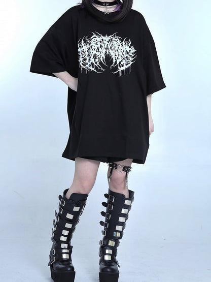 Black Jirai Kei Oversized Round Neck Top