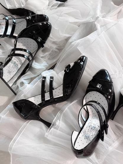 Dark Chocolate Black Bow at Top Sweet Lolita High Heels