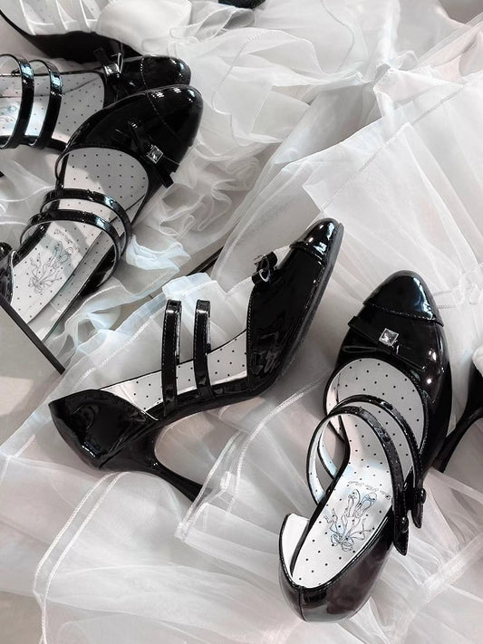 Dark Chocolate Black Bow at Top Sweet Lolita High Heels