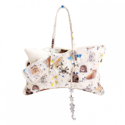 Beige/Black Star Strap PU Pillow-shaped Crossbody