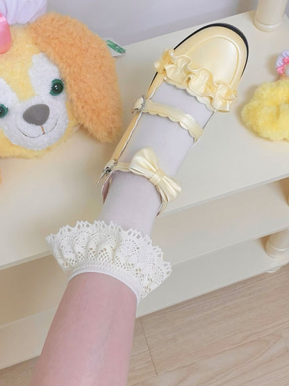 Yellow Ruffles Trim Bowknot Decorated Heart Buckles Lolita Shoes