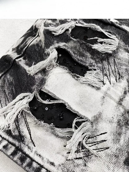 Black Y2K Tie Dye Design Distressed Holes Details Skirt