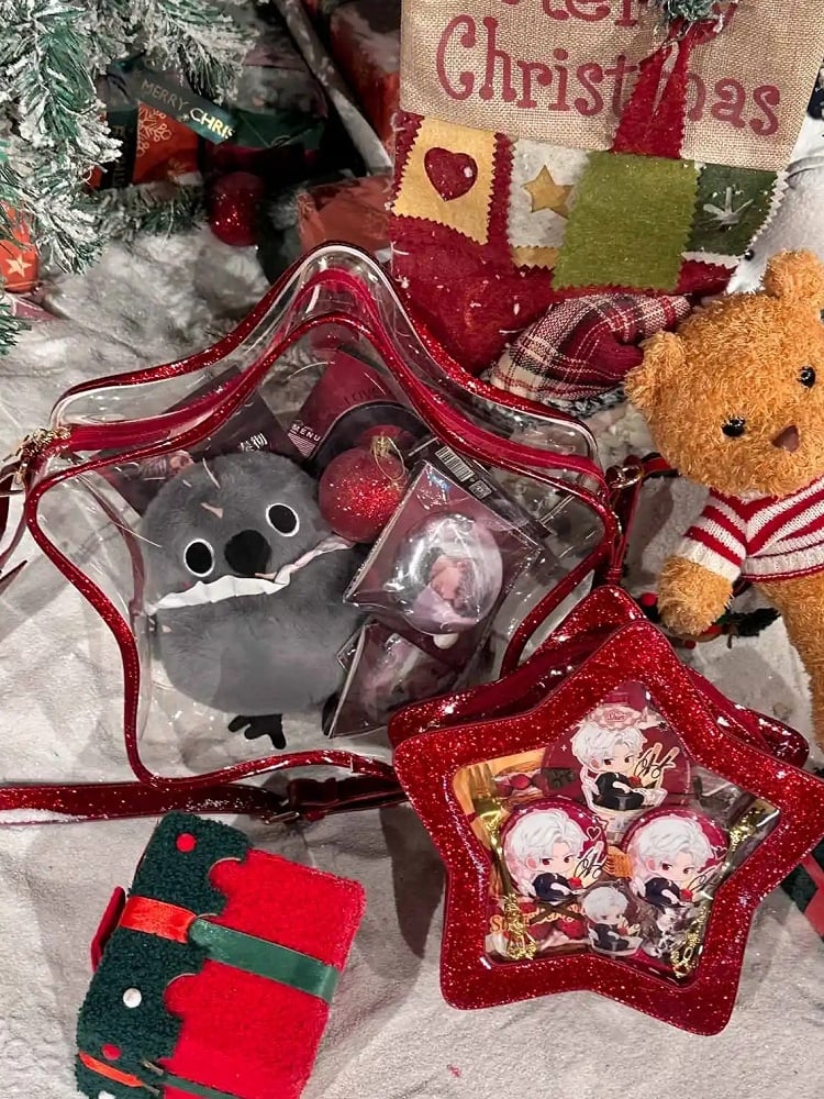 Red PU Star-shaped Ita Bag Set with Detachable Badge Charm