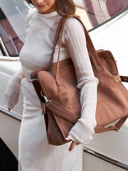 Modern Brown Zippered Tote And Single-Shoulder Design