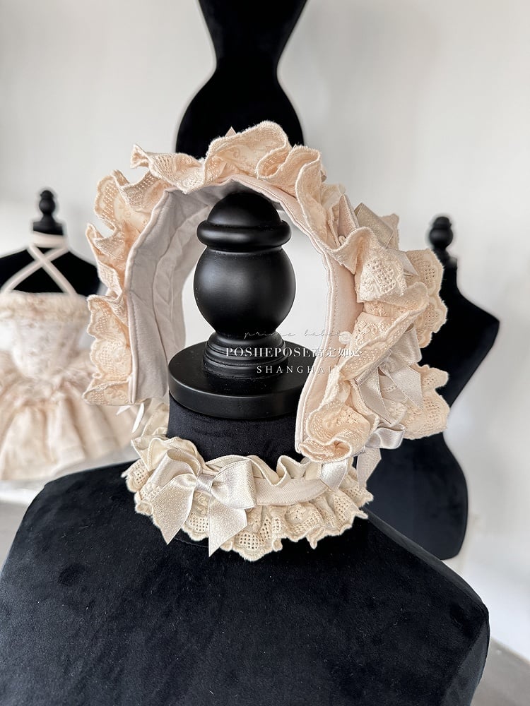 Cream-colored Sweet Lolita Diamond Pattern Corset Top + Skirt + Choker + Wrist Cuffs + KC Full Set