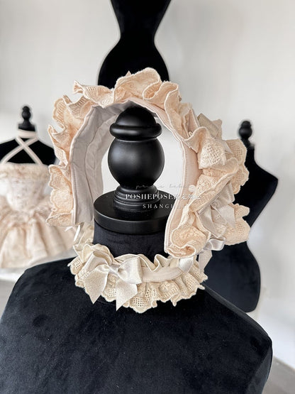 Cream-colored Sweet Lolita Diamond Pattern Corset Top + Skirt + Choker + Wrist Cuffs + KC Full Set