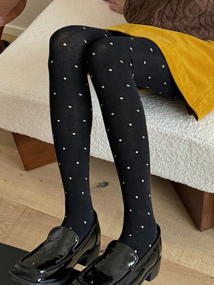 White/Light Coffee/Dark Grey/Black Polka-dot Pattern Tights
