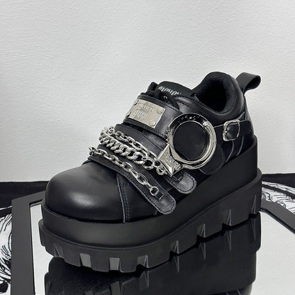 Y2K Handcuffs Design Detachable Chains Black Punk Platforms