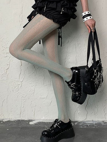 Gyaru Fashion Mint Green Hollow-out Design Y2K Tights