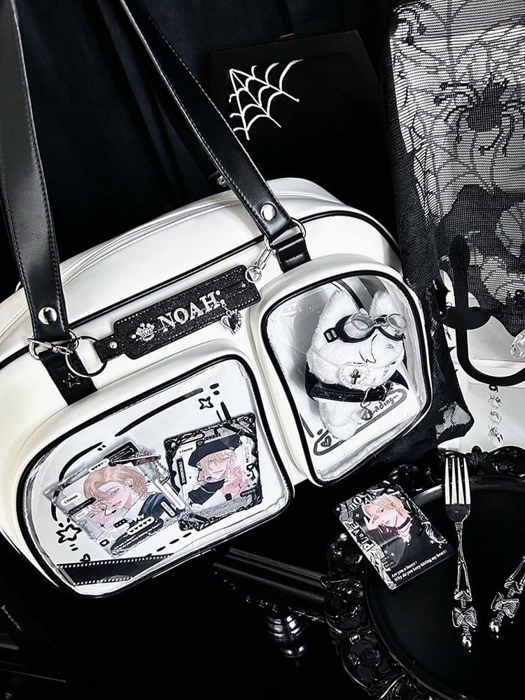 White & Black Contrast Trim Bread-shaped Ita Shoulder Bag