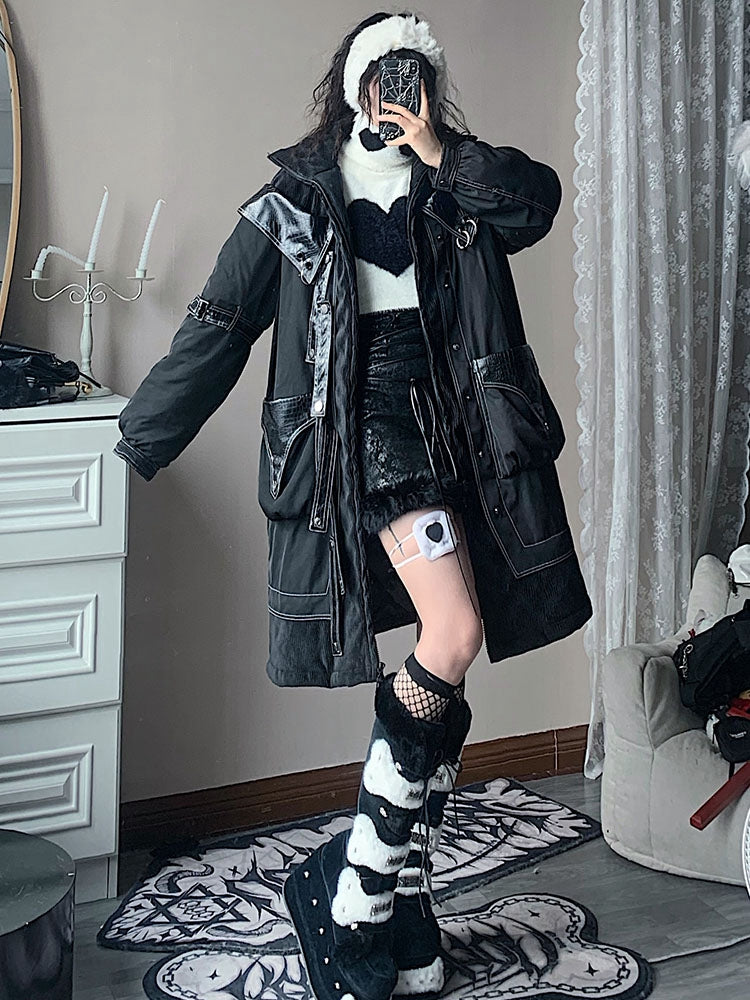 Criss-cross Design Black Punk Long Coat Fake Two-pieces