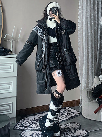Criss-cross Design Black Punk Long Coat Fake Two-pieces