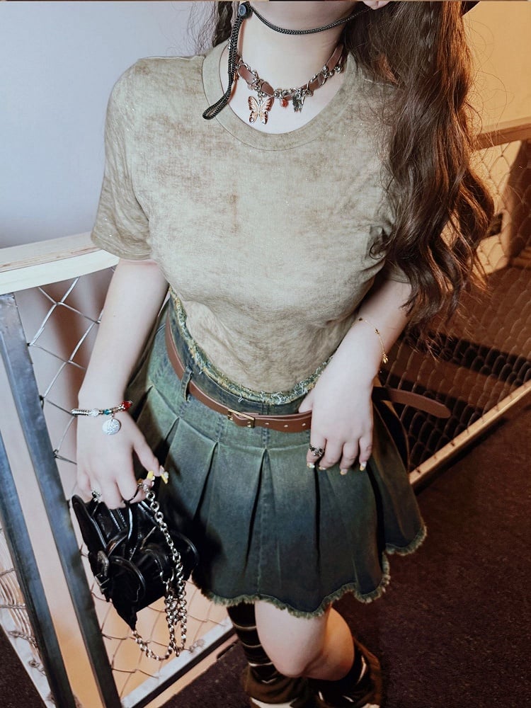 Plus Size Coffee Wasteland Punk Tie-dyed T-shirt