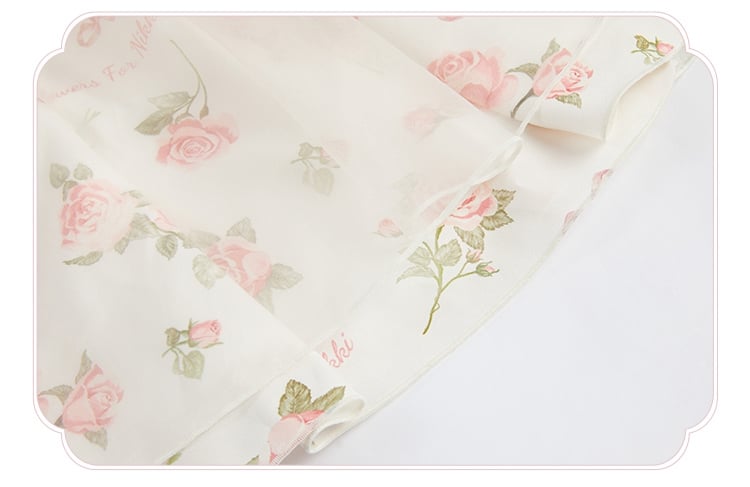 Pink Rosette Print White Illusion Neckline Summer Lolita Dress