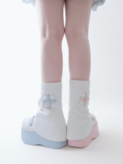 Blue&Pink Yami Kawaii Zip Closure at Sides Platform Boots
