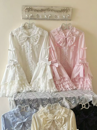 Plus Size White / Black / Pink / Blue / Apricot Lolita Bell Sleeves Blouse