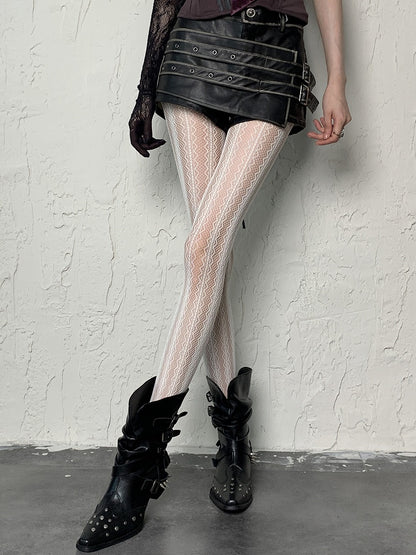 White Y2K Hollow-out Design Tights