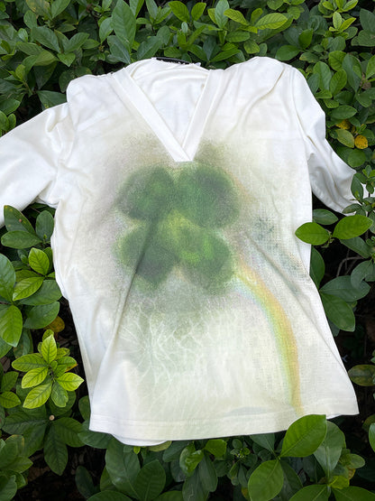 White Sweet Serenity Top with Green Clover Print