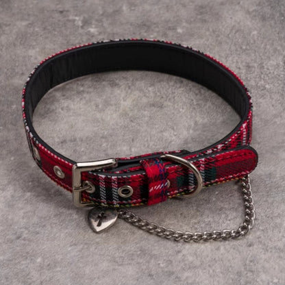 Red&Green Gothic Cross Decorated Heart And Chain Pendant Plaid Choker