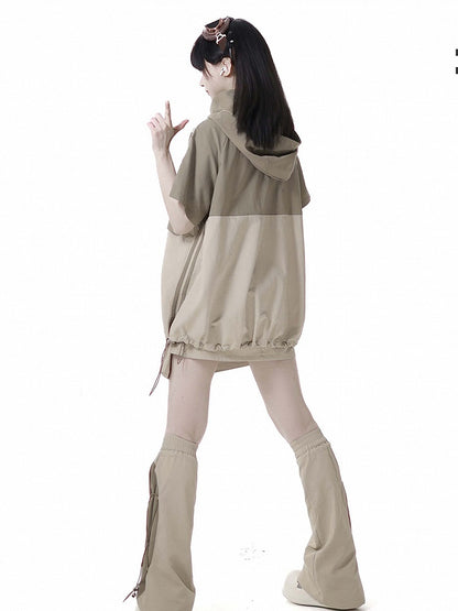 Khaki Drawstring Cuffs Techwear Leg Warmers