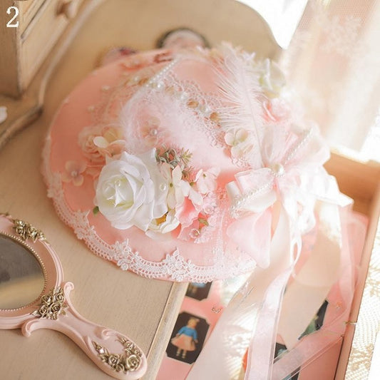 4 Options Beaded Decorated Floral Design Bowknot Decorated Mini Hat