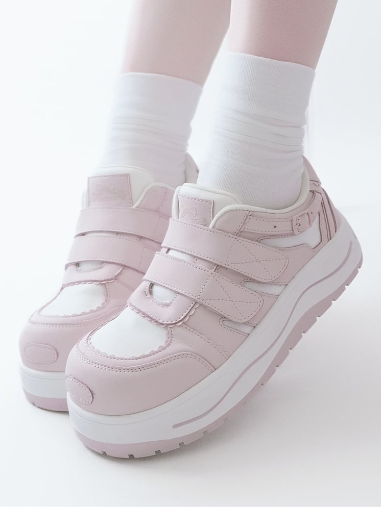 Pink Velcro Strap Closures Platform Sneakers