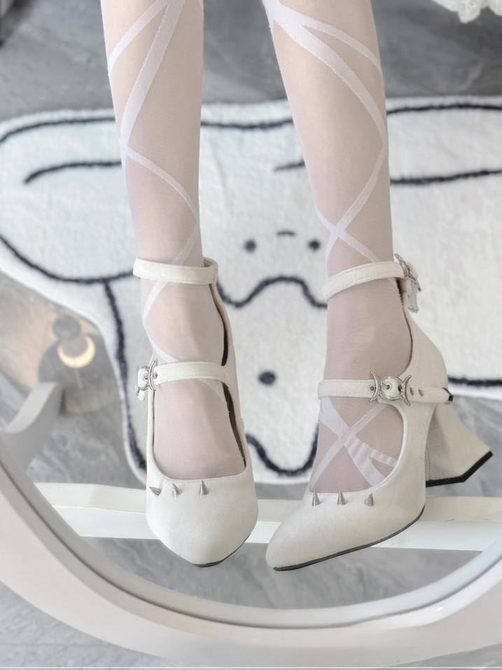 Punk Silver Studs White Goth Lolita Velvet High Heels
