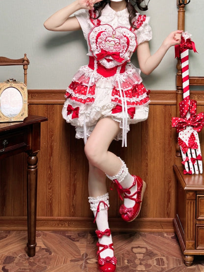 White and Red Polka-dot Cake Embroidery Sweet Lolita Overall Dress Big/Small Bubble Skirt