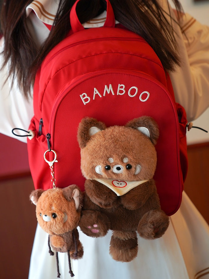 Red Cute Backpack With A Detachable Red Panda Plushie