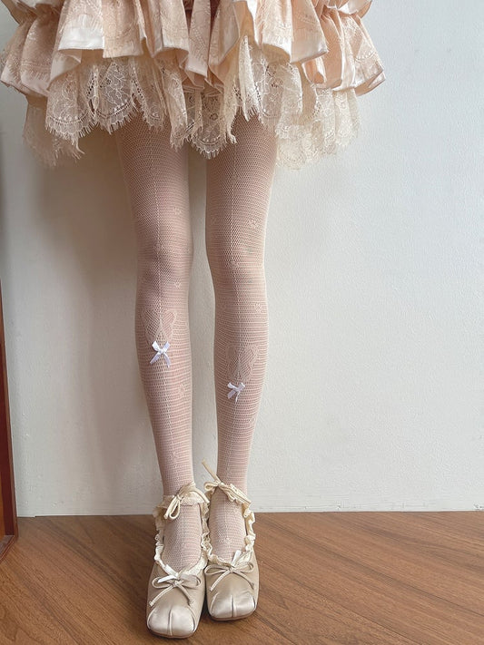 Nude Butterfly Pattern Hollow-out Tights /Lace Trim Socks