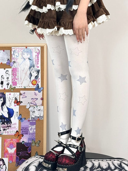 White Sweet Lolita Star Print Tights