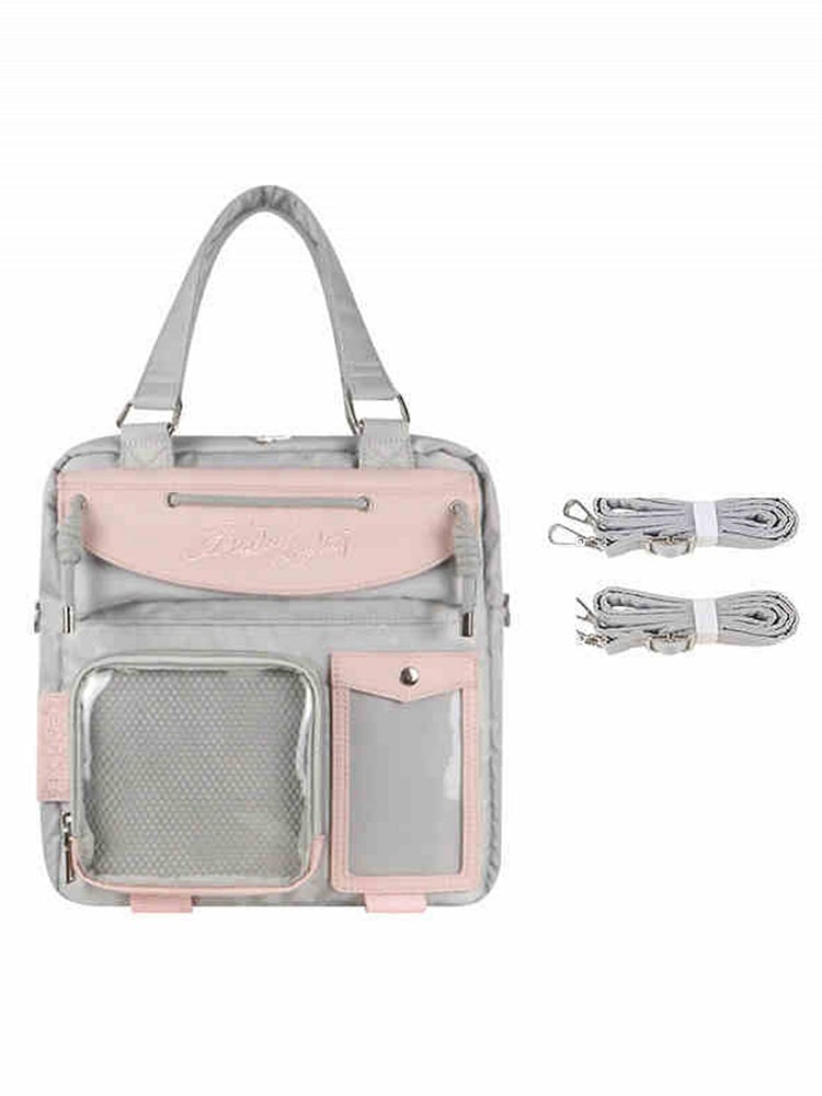 Gray & Pink Letters Embroidery Ita Bag