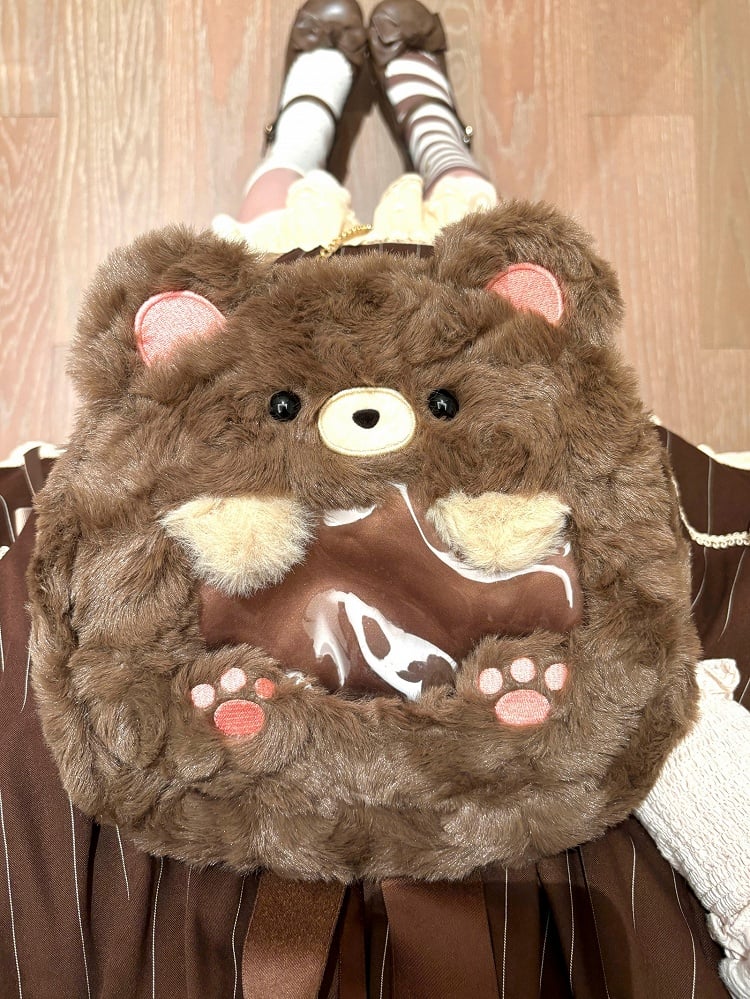 Brown Cute Plush Bear Crossbody Ita Bag