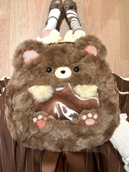 Brown Cute Plush Bear Crossbody Ita Bag